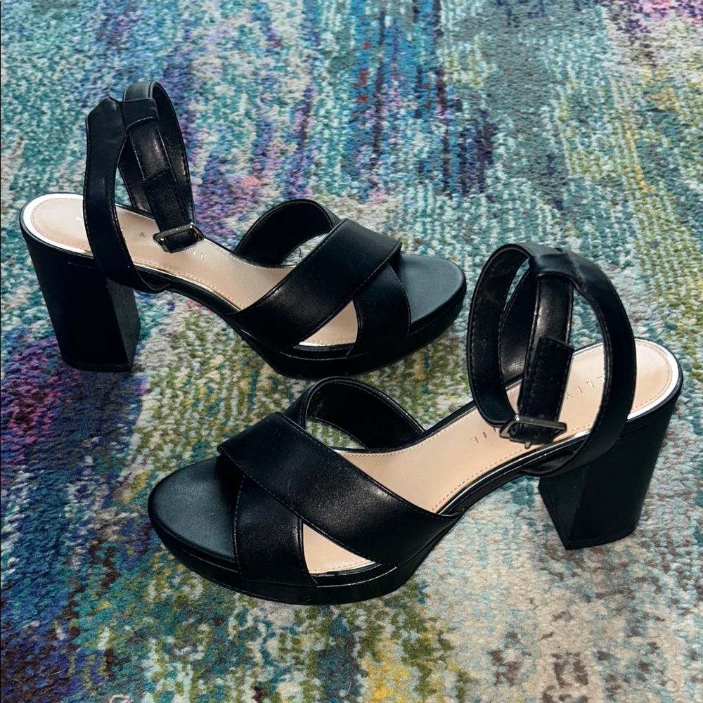Kelly & Katie Black Crisscross Ankle Strap Block Heels - Picture 5 of 16